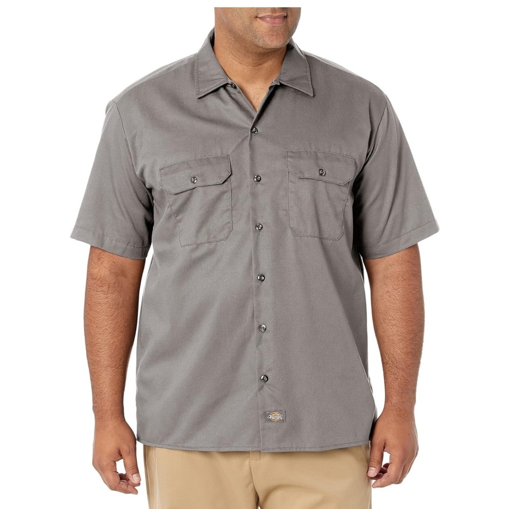 Dickies Mens Short Sleeve Twill Work Shirt 5XL Original Fit Silver Grey NWT